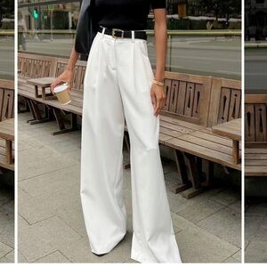 Commense‎ Chic White Wide-Leg Trousers Palazzo Pants Casual Summer Size S